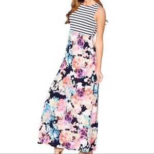 Vanilla Bay Navy Striped Floral Maxi Dress